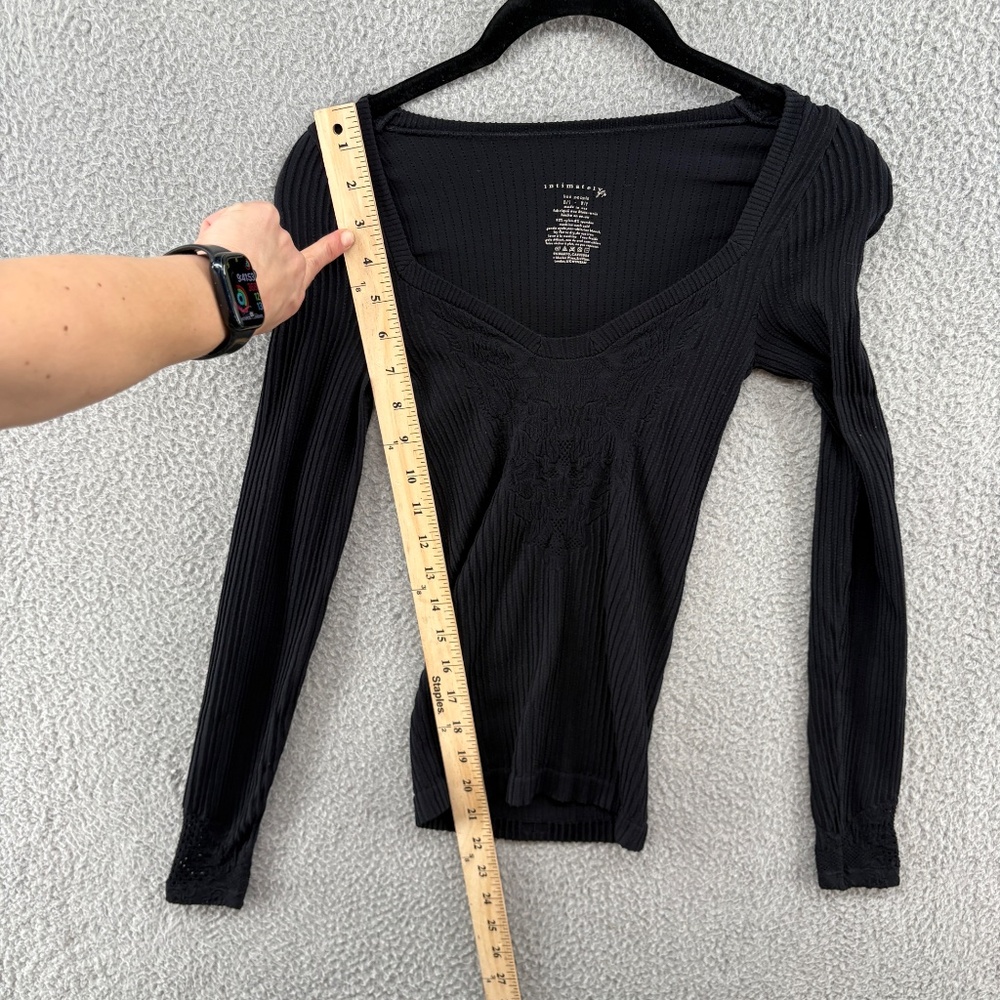 Free People Dynamic Duo Long Sleeve Ribbed Scoop Neck Top Black XS/S - Picture 9 of 13